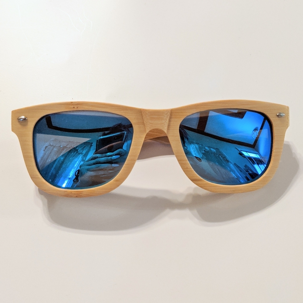 Day Drinkers // Bamboo Frame Blue Lens Sunglasses